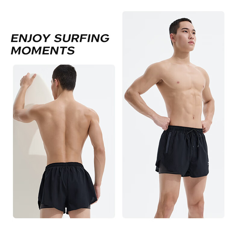 LI-NING Men's Anti-Embarrassment Double-Layer Boxer Swim Trunks Beach Shorts Swimming Goggles Swim Cap Swimming Set for Myopia 600 Degrees M 20