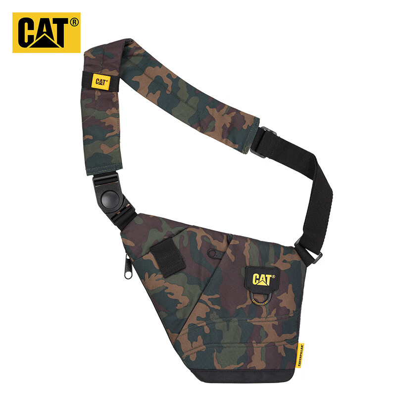 CAT Crossbody Bag, Trendy Chest Bag, Gun Bag, Casual Motorcycle Bag, Close-Fitting Shoulder Bag for Men, Water-Resistant Sports Bag, Black with Dark Pattern, 84060