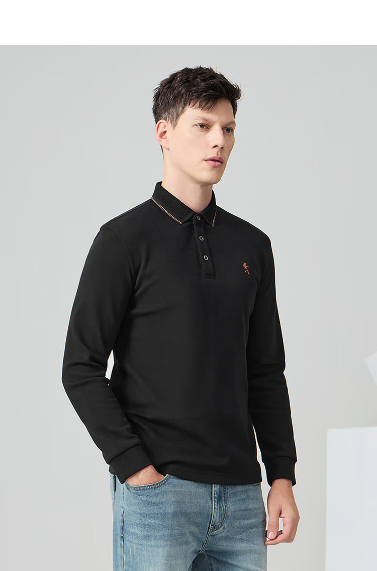 DANCING WOLVES [Shubanmian] Autumn And Winter Business Commute Men's Embroidered Long-Sleeve Polo Shirt, 701 Khaki, Size 170 6