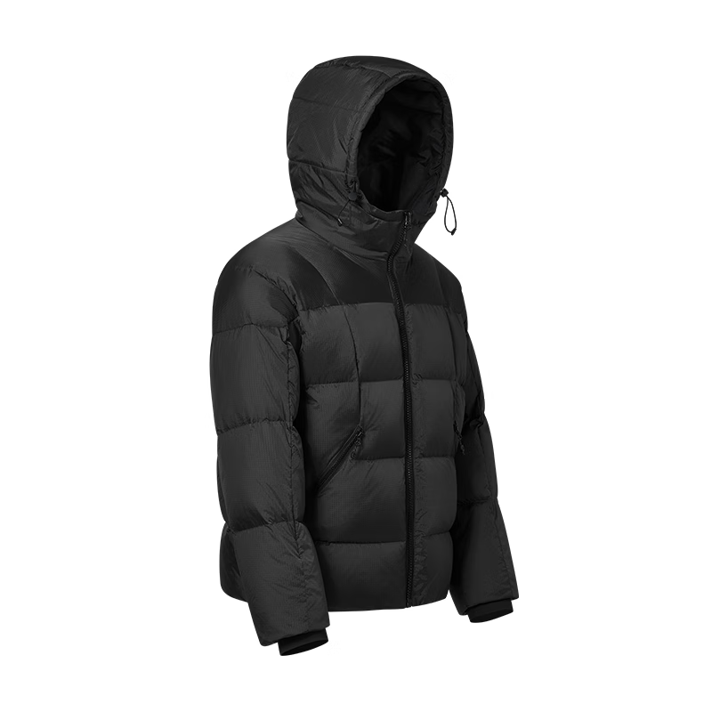 JD Original Outdoor Hooded down Jacket, Triple Protection Bread-Style Short down Coat for Men, Black, Size S