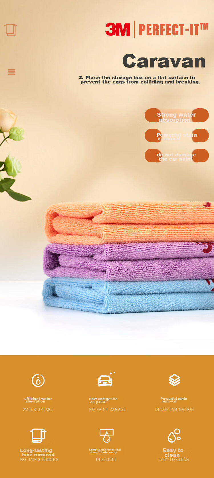 3M Car Wash Towel, Car Cleaning Cloth, Fine Fiber Strong Absorbent Towel, Mixed Colors, 5-Pack, 40cm*40cm 1