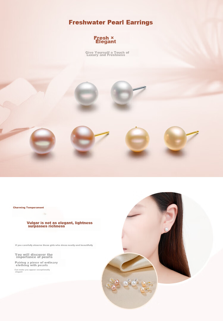 PearlQueen 8-8.5mm Pearl Earrings, S925 Silver Elegant Pearls Studs, Gift for Girlfriend, One Box of Three Pairs 1