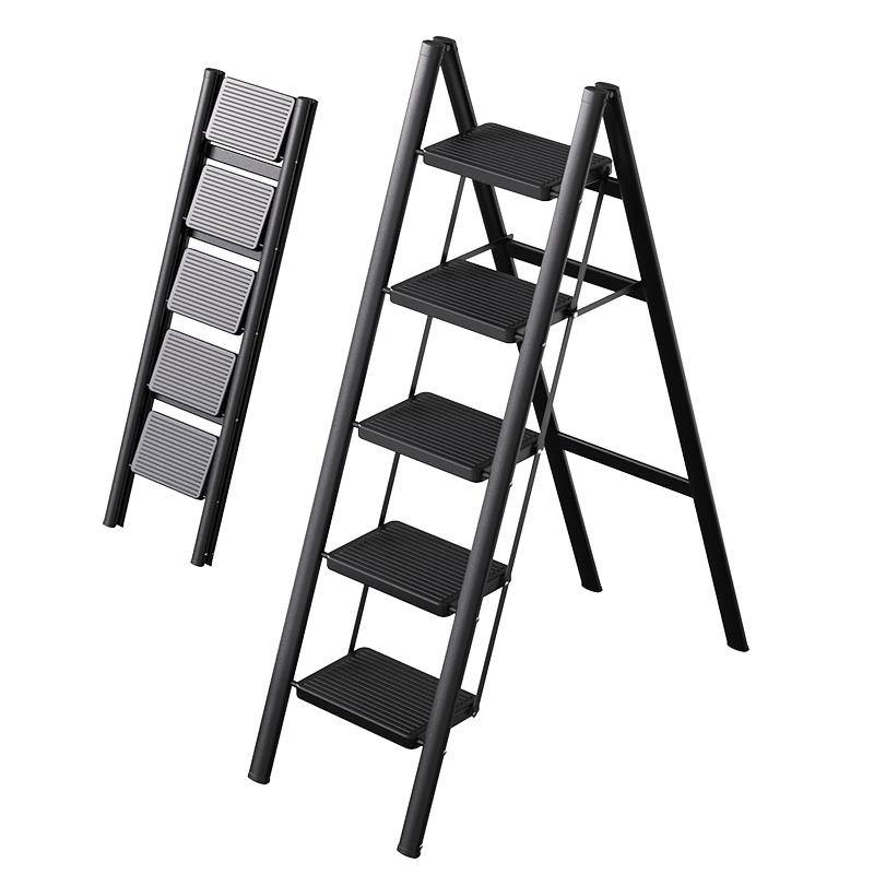 DU PONT Ladder, Household A-Frame Ladder, Folding Ladder, Multifunctional Stool, Climbing Platform, Small Step Ladder [Yao Black], Five Steps