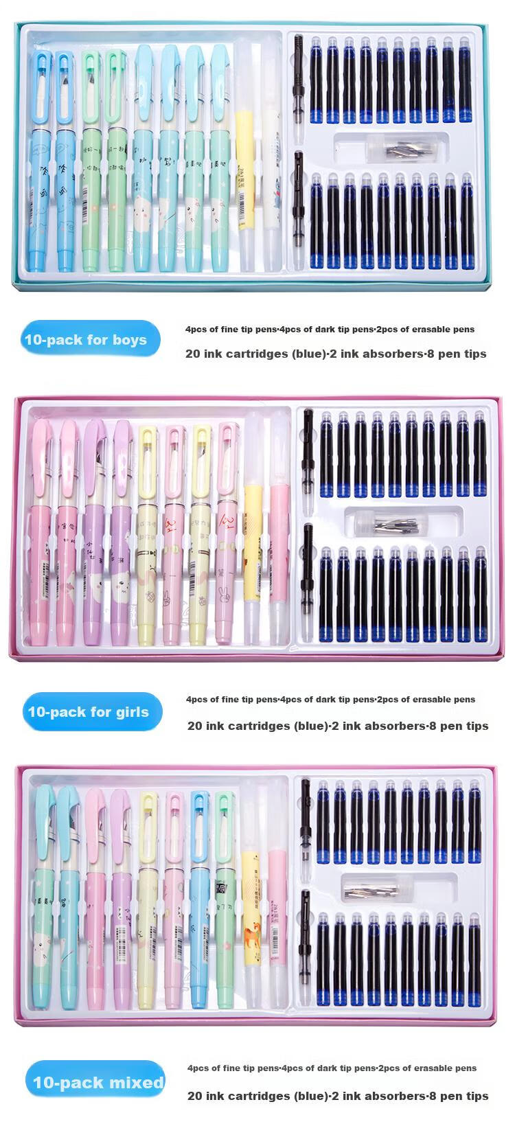 Yongsheng School Opening Gift Fountain Pen Soft Rubber Grip Posture Correction for Third Grade Elementary Students Beginner Handwriting Practice Dark Nib Replaceable Ink Cartridge 3042A Morandi Color 12 Pens Per Box 10