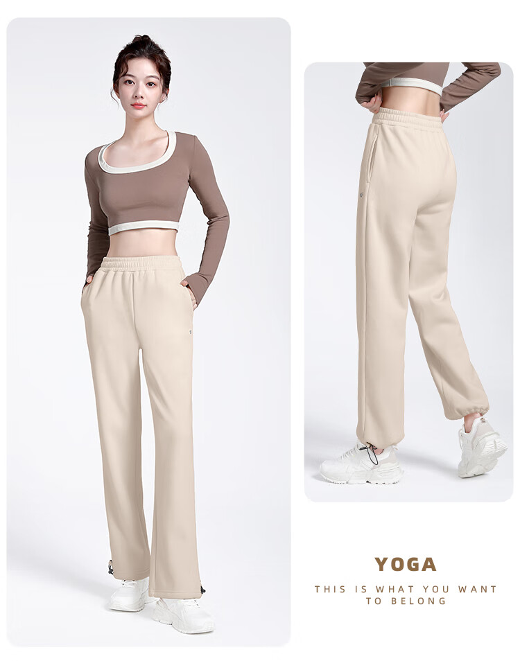 CAMEL Fleece-Lined Thickened Women's Loose Straight-Leg Pants for Running And Yoga Sweatpants Y23CY05013 Light Floral Gray S 18
