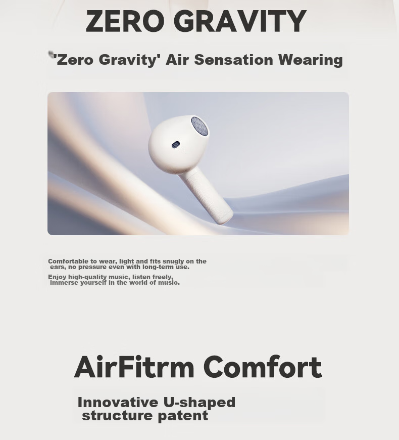 Manbuzhehuazai Evo Air Wireless Bluetooth Earphones, Semi In-Ear Style, 32-Hour Long Battery Life, Bluetooth 5.4, Mother-Of White, Compatible with Apple, Huawei, Xiaomi 8