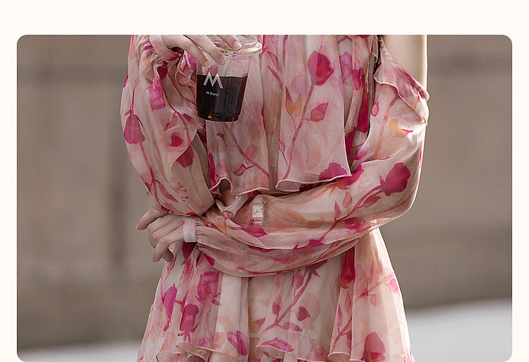 Demana [Hot Valley Eternal Summer] Spring Summer Elegant Off-Shoulder Tie Diamond Chiffon Gradient Print Dress for Women 4
