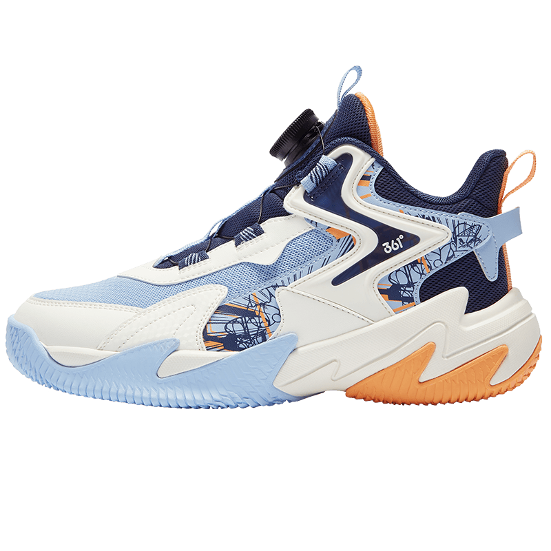 361° Children's Shoes, Youth Sports Shoes for All Seasons, Durable Basketball Shoes with Rotary Buckle for Training, Blue, Size 37