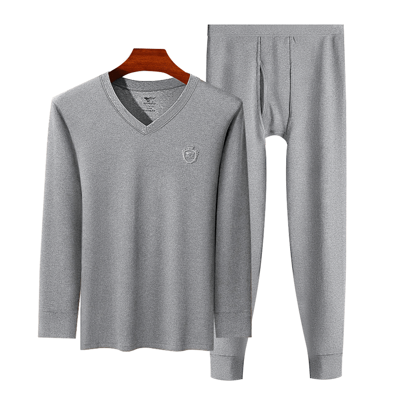SEPTWOLVES [Antibacterial] Men's Autumn And Winter Thermal Underwear Set, Pure Cotton V-Neck Long Johns And Pants
