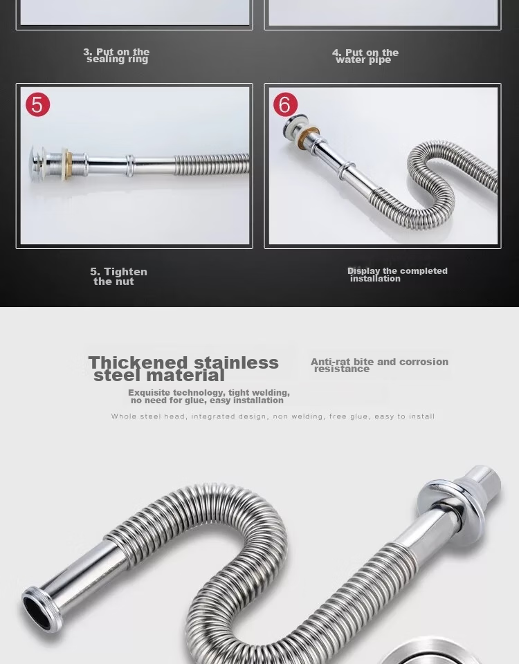 Haili Sink Drain Pipe Anti-Odor Device, Countertop Drainage, Bathroom Cabinet Extendable 96cm ABS Flexible Hose, 73318 7