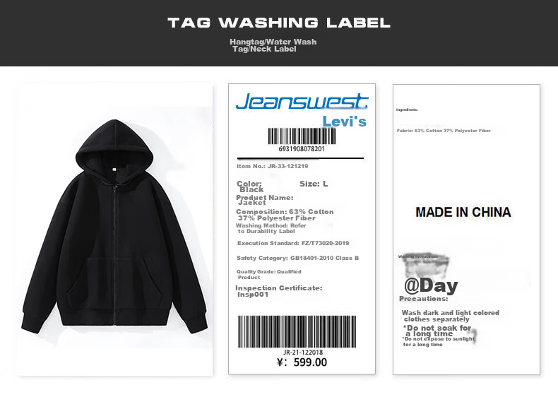 Jeanswest Men's Autumn Jacket, 320G Heavy Cotton, American Trendy Brand, Zipper Cardigan Coat, Loose Casual Outerwear for Me 32