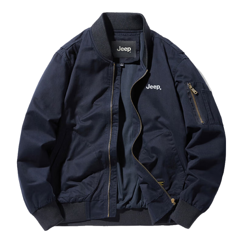 JEEP Men's Jacket, Spring And Autumn Baseball Collar Loose Casual Workwear Clothing, Blue, 5XL