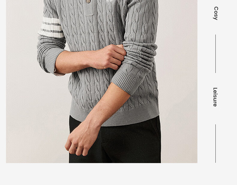 Navikail Italian Small Sailboat Antibacterial Warm Knit Sweater Men's Half-Zip Collar 1344044503 Gray XL/52 10