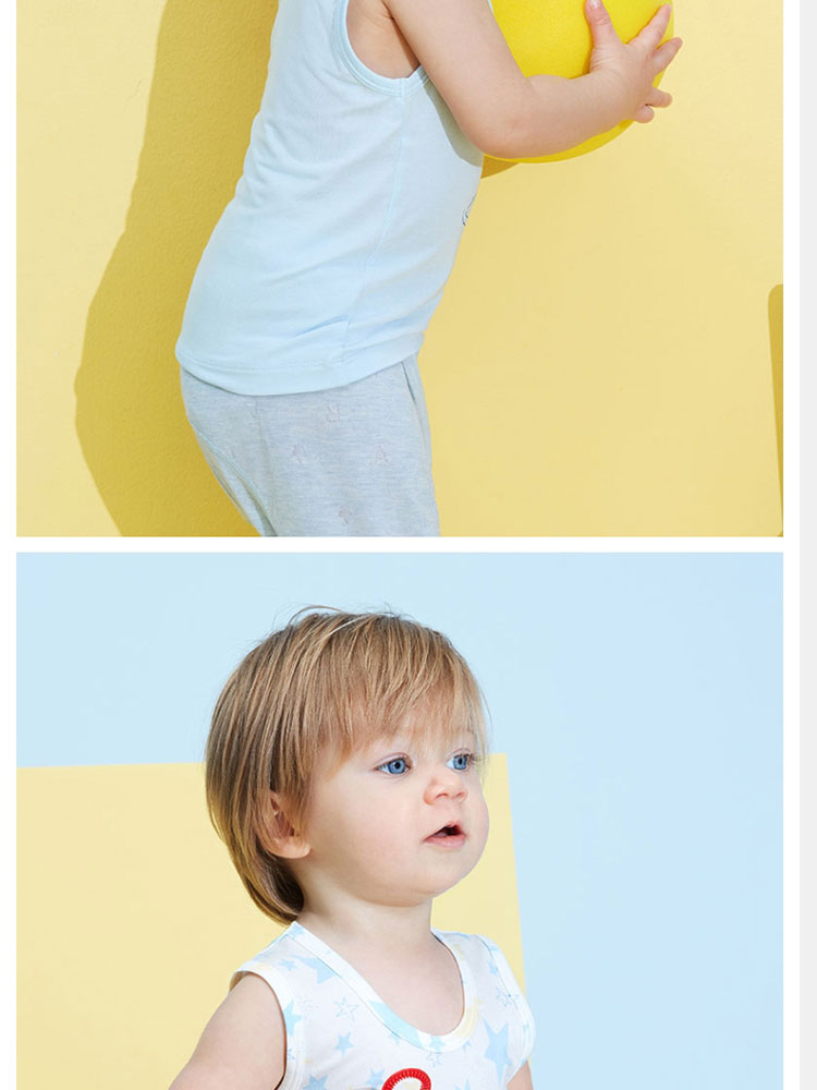 Aimer Kids Boys' Underwear Vest, 2-Pack Modal Undershirt Vest, Star Ship Pattern, White + Blue, Size 90 5