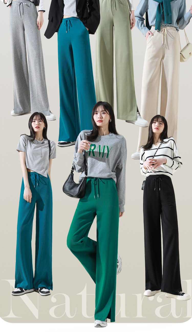 Dme [Knitted Pants] Spring And Autumn Commuter Women's Trousers with Drawstring Elastic Waist Straight Casual Wide-Leg Pants for Wome 10
