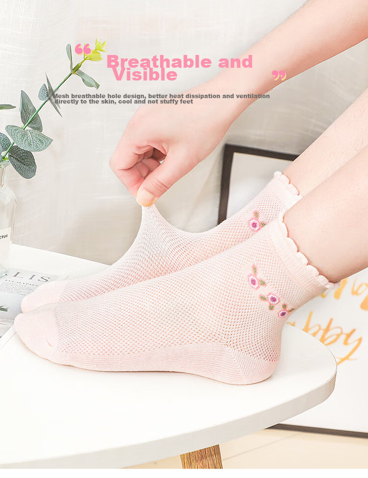 LangSha Children's Socks, Girls' Spring And Summer Thin Mesh Comfortable Breathable Mid-Calf Socks, Baby And Older Children's Socks, 6 Pairs 5