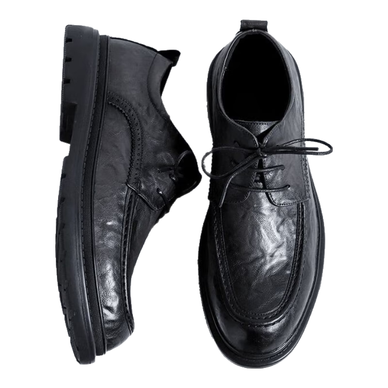 CALIFBULL Men's Leather Shoes, Business Casual Style, Spring And Summer British-Style Soft-Soled Loafers, Fashionable Wedding Shoes for Men, Black, Size 39