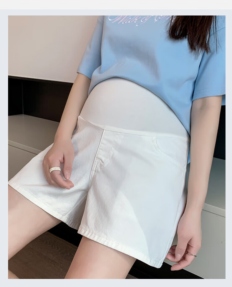 JOYNCLEON Maternity Shorts Summer Thin Cotton Denim Leggings Safety Pants Maternity Wear Off-White L Jyk176505 35