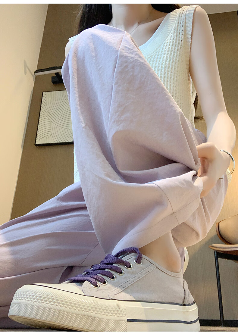 LangSha Women's Casual Pants, Spring And Autumn Thin Style, Cool Breathable High-Waist Loose-Fitting Slimming Pear-Shaped Body Quick-Dry Soft Silk Knife-Edge Pants 10