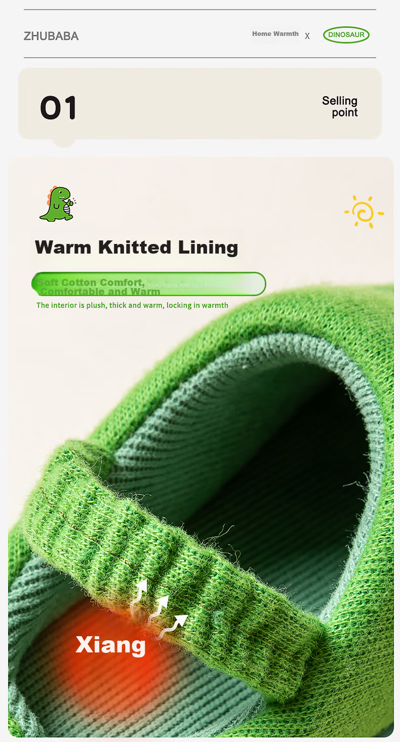 Zhubaba Baby Cotton Slippers, Indoor Home Use, Warm And Non-Slip, for Infants And Toddlers, Autumn Boys Girls, Fall And Winter Cotton Slippers, Green, Size 150 3