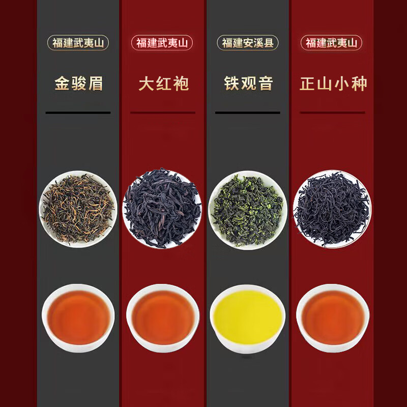 江萃组合茶叶铁观音大红袍金骏眉正山小种500g礼盒红茶长辈客户送礼品