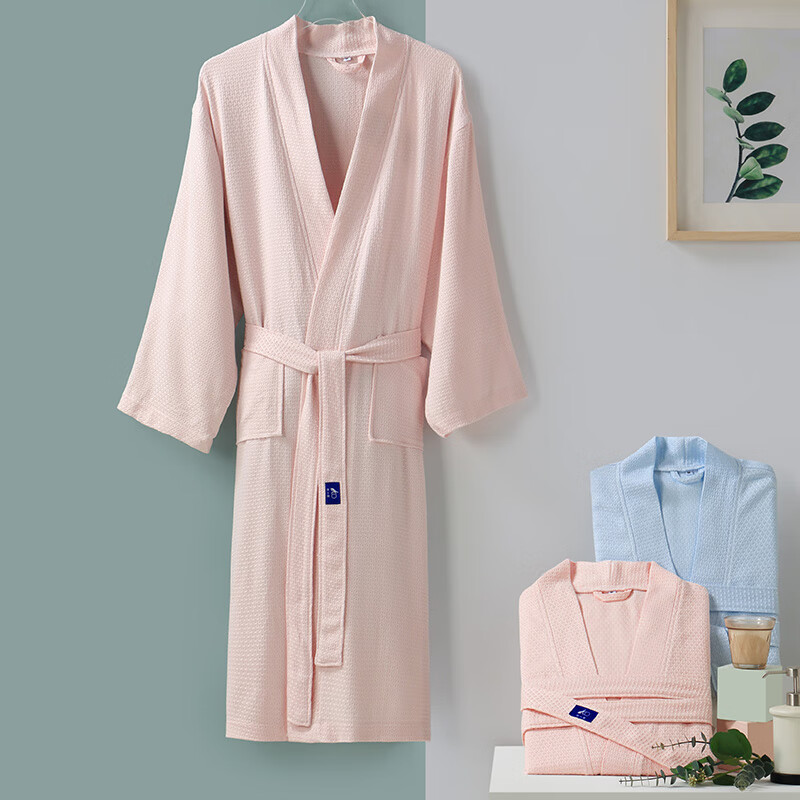 Zhuyibai Bamboo Fiber Bathrobe for Men And Women, Sleepwear, Shower Robe, Home Loungewear, Waffle Weave Gauze Steaming Suit, Pink, Size M