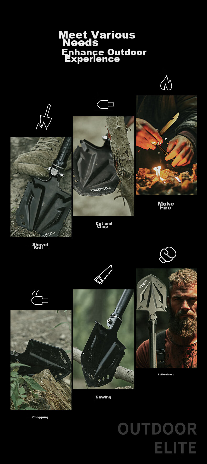 WARSUN D57 Military Shovel, Multifunctional Folding Tibetan Mastiff Shovel, Iron Spade, Outdoor Camping Military Shovel 8
