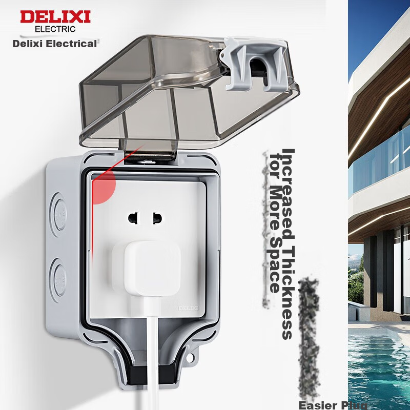 DELIXI Switch Socket Waterproof Box, IP66 Outdoor Heavy Rain Splash-Proof Box, Extra Large And Thick Sealed Rain-Proof, 86-Type Single-Gang