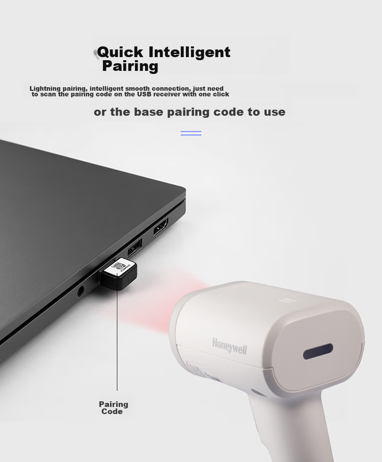 Honeywell Wireless Barcode Scanner, Barcode Scanner, Barcode, QR Code Scanner, Mobile Screen Code Scanner, Logistics Supermarket Pharmacy Barcode Scanner, OH462 White 5