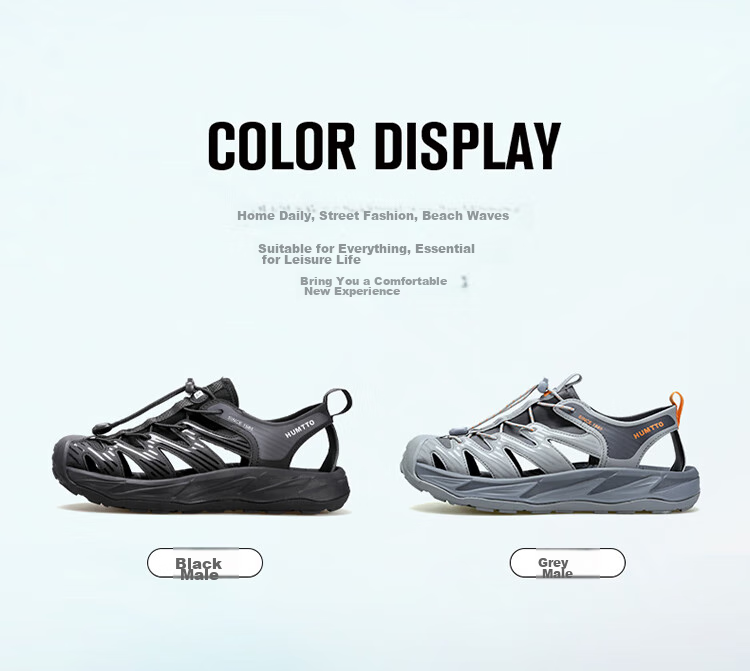 HUMTTO Summer Men's Closed-Toe Sandals, Lightweight Breathable Outdoor Stream Tracing Shoes, Men's Water Shoes, Sand Color, Size 43 2