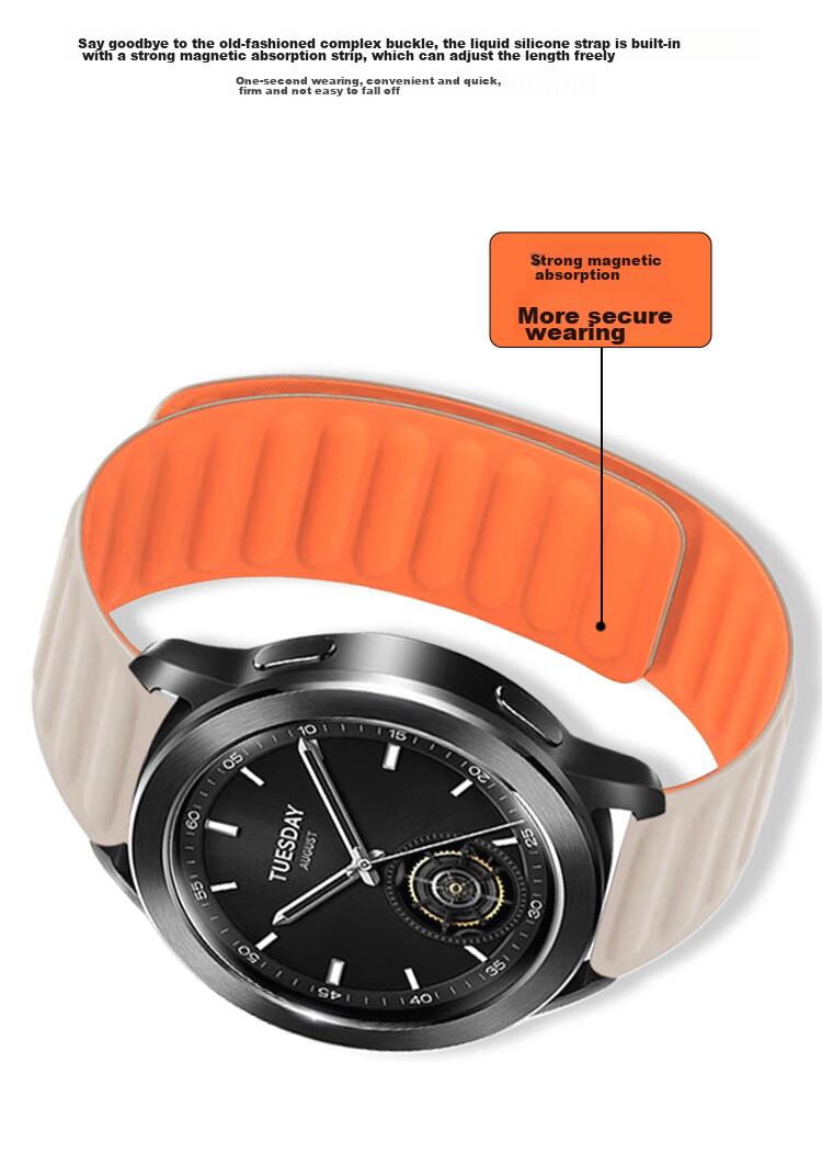 ESCASE Xiaomi Watch Strap Magnetic Silicone, Compatible with WatchS4/S3/S2/S1/S1Pro/Color2, Comfortable Strap for Men And Women, Universal Wristband, 46mm Dial, Black 3
