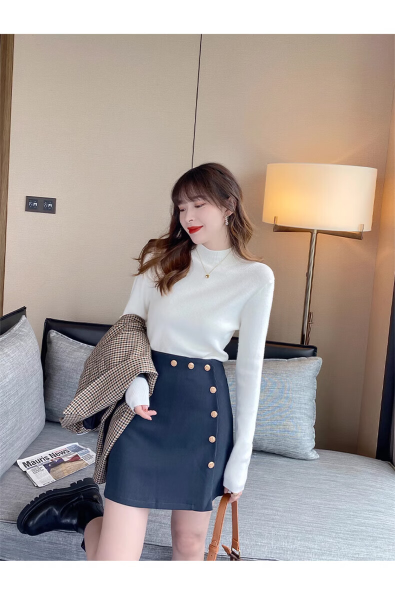 XUEXIMAN Semi-Turtleneck Base Layer for Women, Autumn And Winter Solid Color High-End Base Shirt, Versatile Slimming Knitted Sweater Suitable for Outer Wear 21