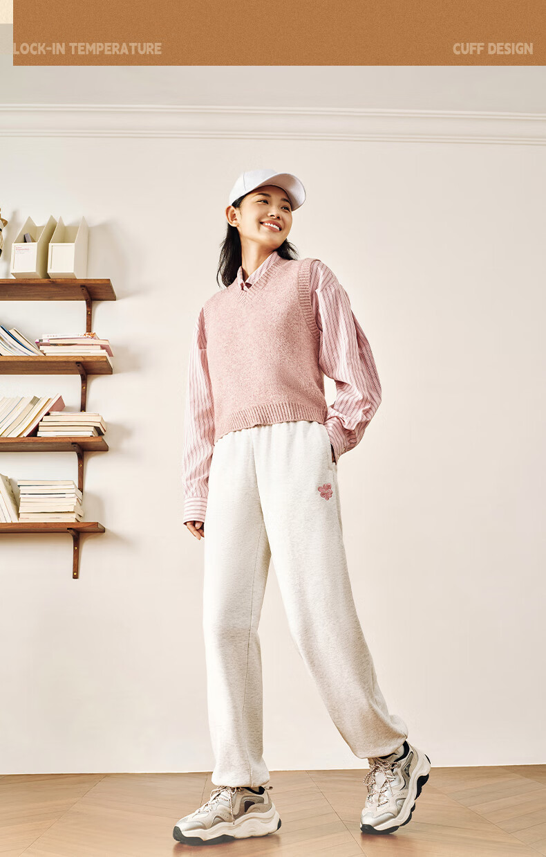 ANTA Snow Owl Fleece-Lined Knit Jogger Pants Women's Winter Casual Warm Trousers College Sports Pants 12