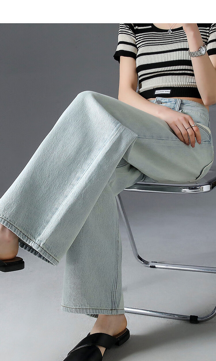 Dme [Juzhengrouwuzhao] Summer Street Style Influencer Fashion Straight-Leg Pants with Patchwork Pockets Cotton Denim Trousers for Wome 8