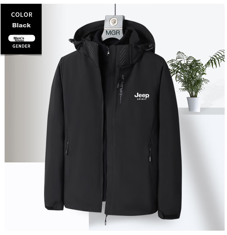 JEEP SPIRIT Men's Windbreaker Jacket for Spring, Autumn And Winter, Thickened Three-In Sports Mountaineering Coat, Black, XL 9