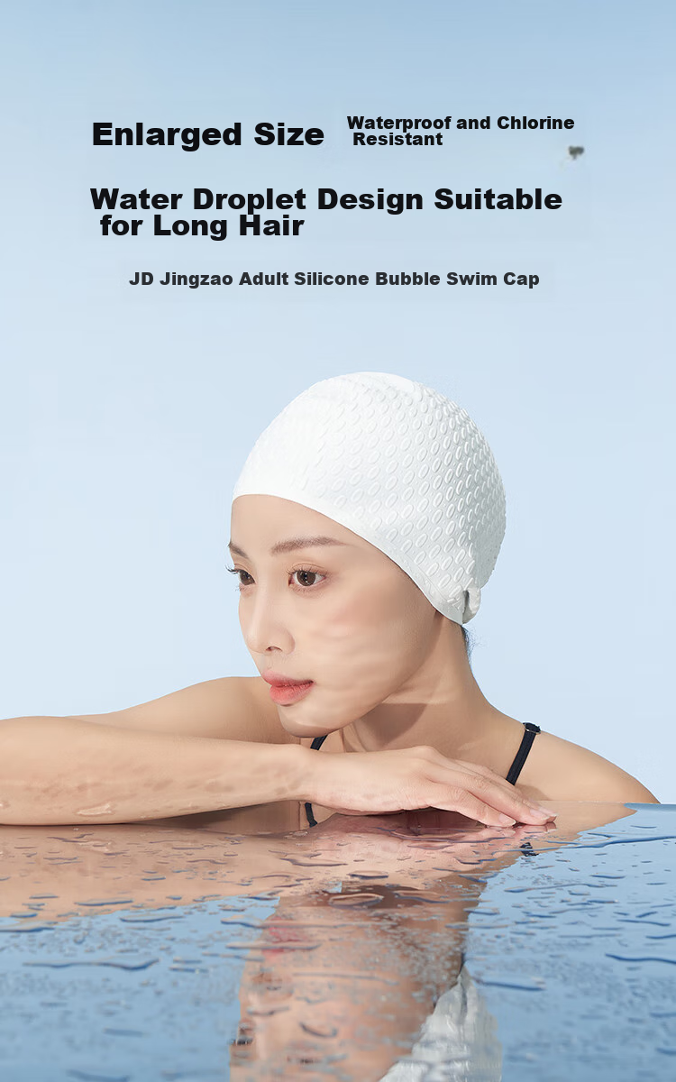 JD Original Silicone Swim Cap for Women with Long Hair, Concave Non-Slip Particles Swimming Cap for Men And Women, Bubble Cap, Cloud White 6
