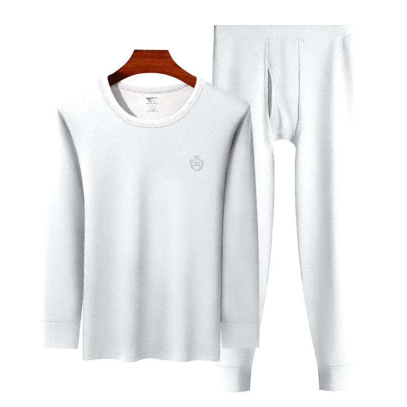 SEPTWOLVES Antibacterial Thermal Underwear Set for Men Autumn Winter Pure Cotton Long Johns White Cotton Base Layer Shirt and Pants