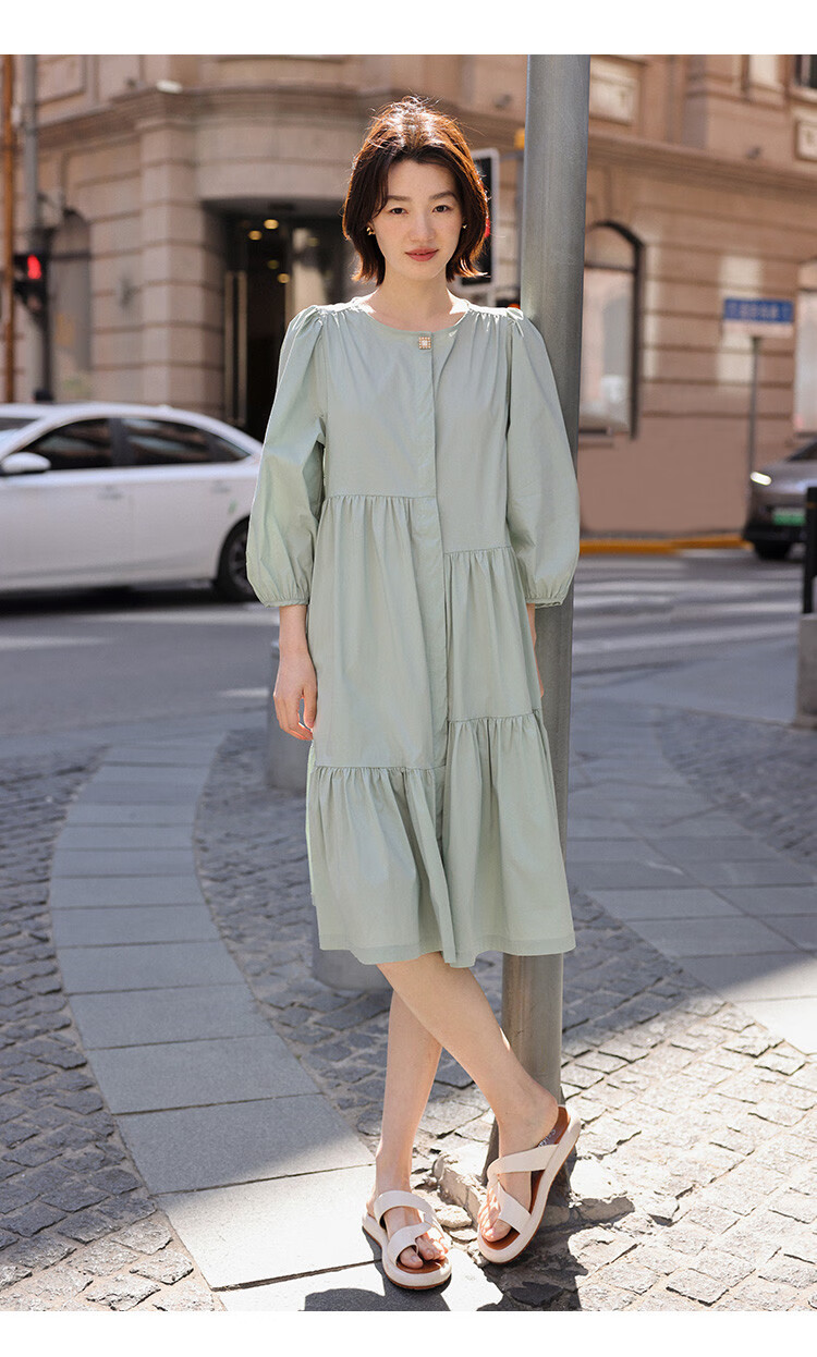Dme [Puff Sleeve Dress] Summer Style, Mint Mambo Color, asymmetrical Tea Break Sleeve Dress for Wome 3