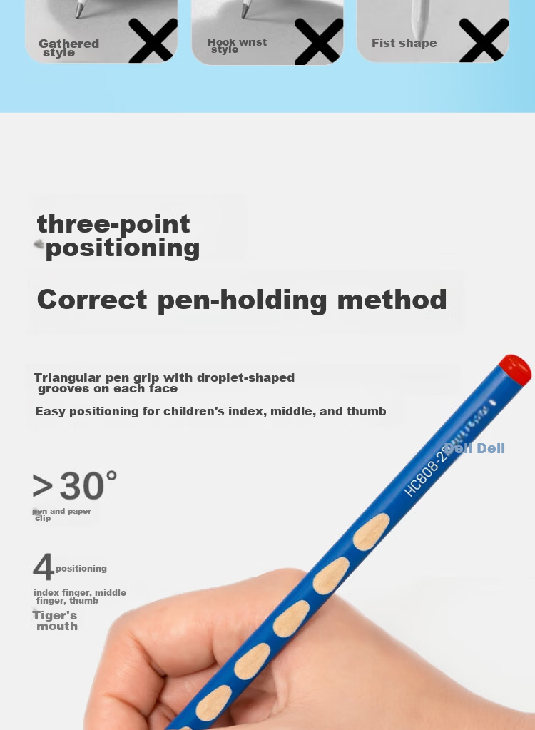Deli Perforated Pencils, 10 Pieces, 2B Medium Thick Barrel, Triangular Grip for Easy Holding, Hand Posture Correction, Student Writing Practice, Children's HC808-2B School Supplies 3