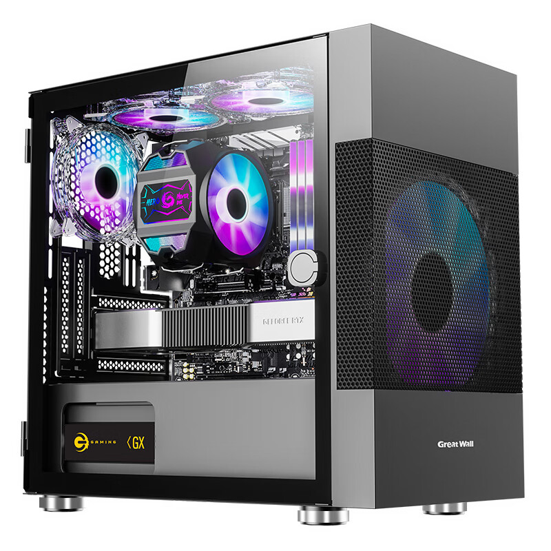 Great Wall Archimedes 1 Black Computer Case (Extra Wide Form Factor/MATX Small Motherboard/240mm Water Cooling Support/Glass Side Panel Fully Transparent/20cm Fan Mounts/Supports 50 Series Graphics Card)