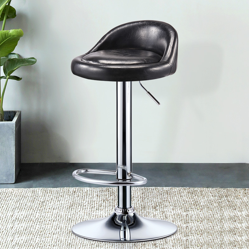 Huakaizhixing Bar Stool, Adjustable Height Leisure Bar Chair High Chair, Bank And Office Reception Chair HK109 Glossy Black Leather