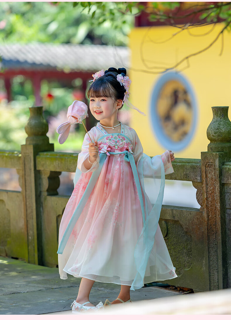 Menghu, Mo Green, Hanfu Girls' 2026 Autumn Chinese Style Children's New Ru Skirt Dress, Ancient Costume Princess Dress, Pink, Size 140 10