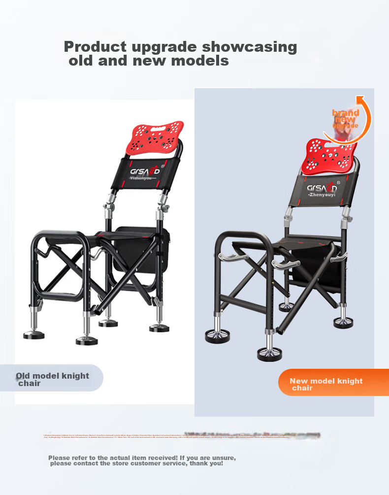 Grsaed Fishing Chair, All-Terrain Thickened Metal Knight Chair, Multifunctional Outdoor Folding Chair, Lightweight Complete Set of Fishing Chairs, Black And Red 2