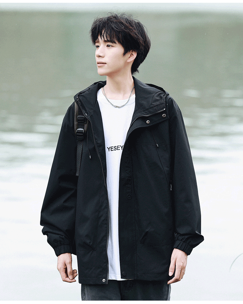 Foss Phil Men's Jacket, Spring And Autumn Outdoor Casual Sports Loose Versatile Hooded Windbreaker Top FPJK9 Black XL 12