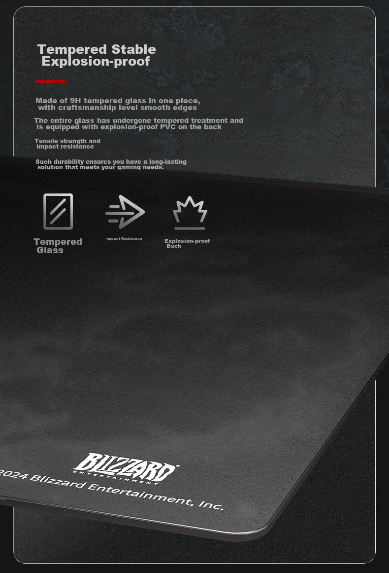 BLIZZARD Official World of Warcraft (WOW) Genuine Photovoltaic Tempered Glass Mouse Pad, FPS E-Sports Gaming Glass Mouse Pad - Azeroth Black Editio 6