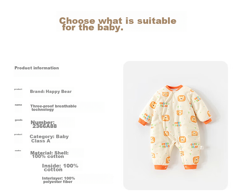 Huanxixiaoxiong Baby Romper, Winter Padded Onesie, Newborn Pure Cotton Infant Clothing, Autumn And Winter Cotton Wear 18