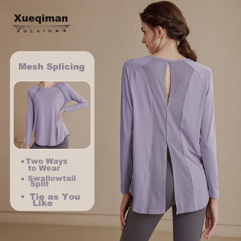 XUEXIMAN Yoga Wear for Women, Quick-Dry Fitness Clothing, Sports Top, Pilates Training Outfit, Long-Sleeve Cover-Up for Spring And Autumn Seasons