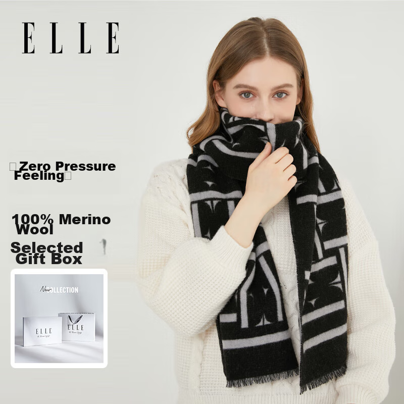ELLE [Gift Box] 100% Wool Scarf for Men And Women, Autumn And Winter Warm Neck Warmer Shawl, Gift for Birthday And Mid-Autumn Festival