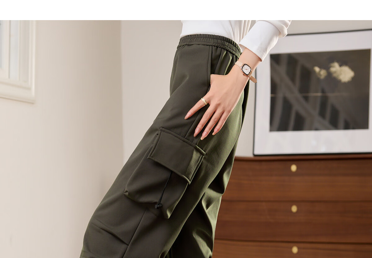 Halo Queen Women's Casual Pants, American-Style Breathable Loose Cargo Pants, High-Waisted Draping Parachute Pants H13KK2711 44