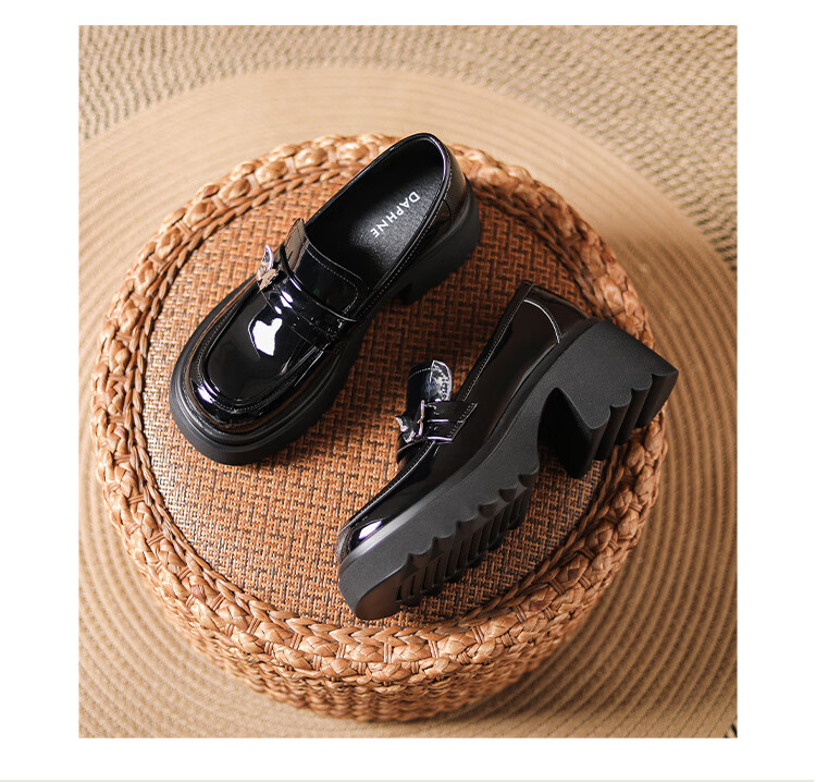 DAPHNE Thick-Soled Loafers for Women, Versatile And Fashionable Shoes, JK Academy Style Black British-Style Leather Shoes for Women, Black, Size 35 12